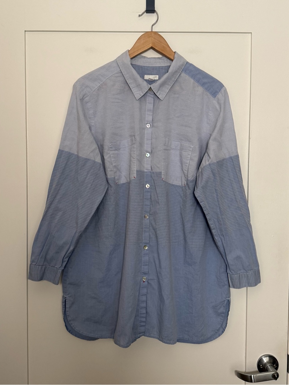 J Jill Shirt Women Sz 2X Blue Striped Collared Long Sleeve Beach Nautical Resort